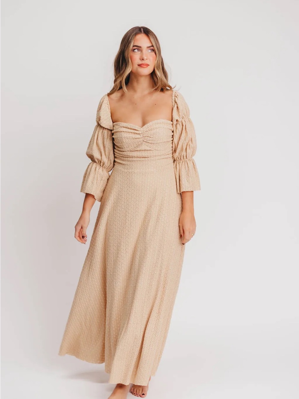 Worth Collective Long Sleeve Cream Swiss Dot Dress